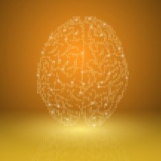 Digital brain on orange background