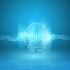 Digital brain on blue background N7