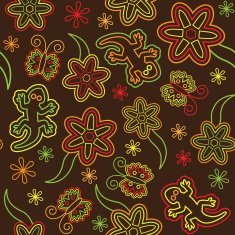 Retro flower butterfly lizard seamless vector pattern