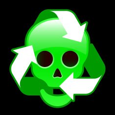 Glossy recycling icon with skull