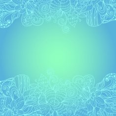 turquoise hand-drawn ornament floral border N2