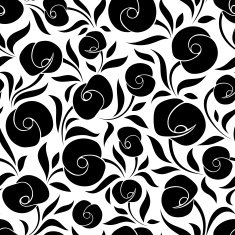 Seamless black floral pattern on white Vector illustration