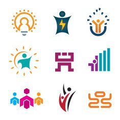 Creative people technology logotype construction app development icon set