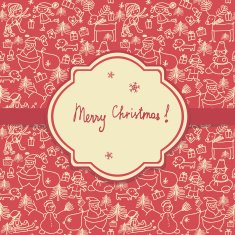Christmas card with winter seamless pattern on a red background N2