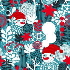 Seamless pattern with snowman and flowers