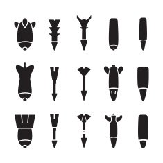 Set of vector bomb and rocket icons