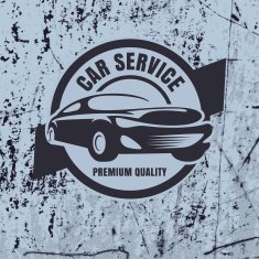 Car repair service label on rusty background Vector logo template