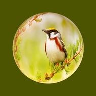 bird on a branch in a ball