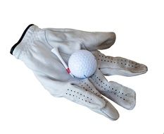 golf ball on leather glove