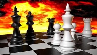 chess on the background of the glow
