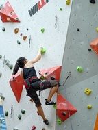 climbing on the rock wall