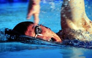 swimmer in the pool closeup