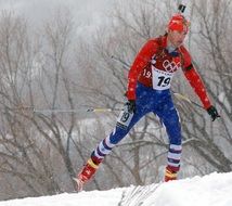 skier is crossing the country in winter