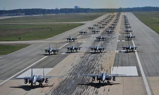 Military aircraft on the runway