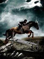 jumping on a horse