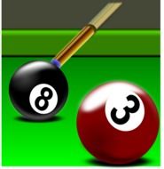 billiard cue and balls on green table, illustration