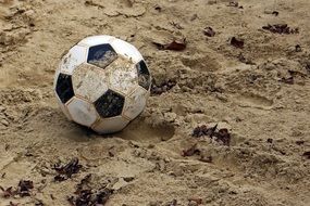 Football ball on a sand