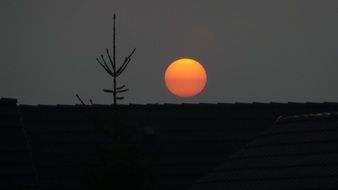 orange sun in the sunset over the horizon