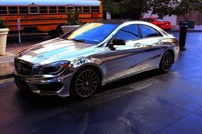 chrome Mercedes on the road