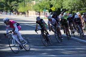 racing cyclists in city