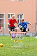 children jump into the basket on the playground