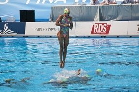 synchronized swimming in the pool