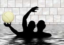 silhouettes of water polo athletes
