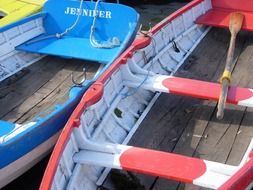 colorful canoes side by side