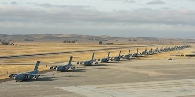 Military aircraft in a row