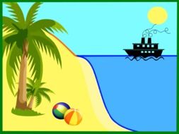 beach palm and ball and ship drawing