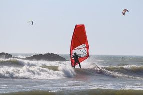 windsurfing on the waves of the ocean