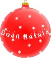 red glossy christmas ball buon natale with snowflakes, drawing