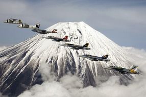 formation flight ,fujiyama, mount fuji,volcano,air,planes