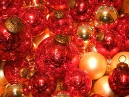 many gold and red christmas balls