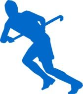 blue silhouette of a hockey player with a stick