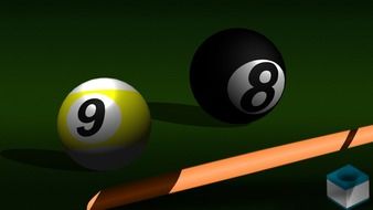 two billiard balls, chalk and que drawing