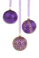 three purple christmas balls