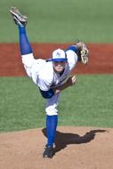 baseball player with a raised leg on the field