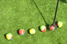 bright colored balls on green grass