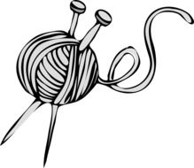yarn ball with knitting needles, gray illustration