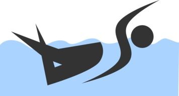 black silhouette of a swimmer among the water
