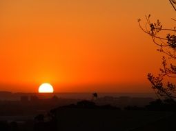 landscape of setting sun like a fireball