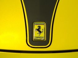 Ferrari sign on the hood of a car