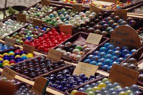 glass balls on the counter of the store