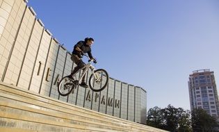 cyclist jumping over the stairs in Krasnodar