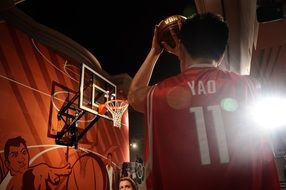 museum, basketball ,player,basket,through,wax,wax figure