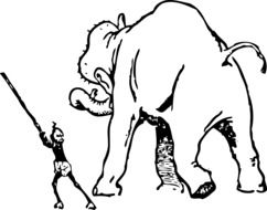 Black and white drawing of the elephant and trainer clipart