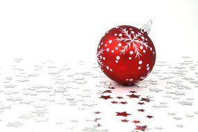 red balls with snowflakes