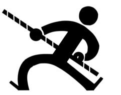 silhouette of a man with a pole for jumping