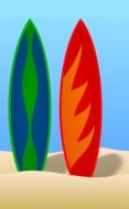 surfboards stand in the sand